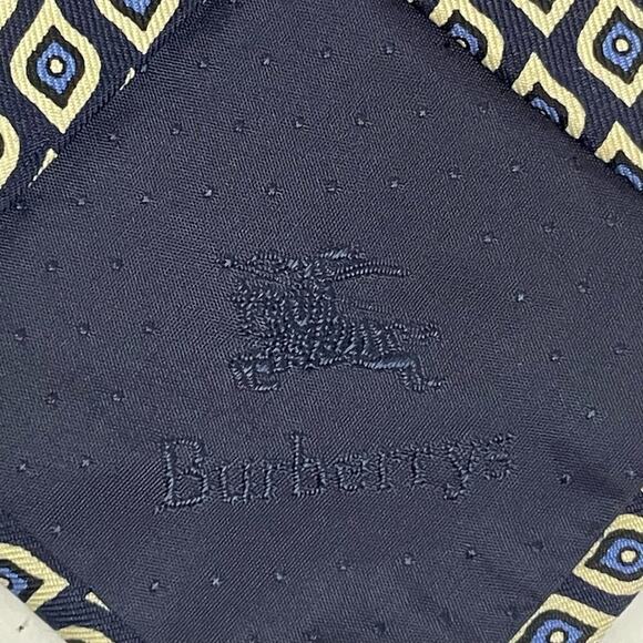 Vintage Burberry London Designer Luxury Pure Silk Necktie Blue White - Picture 3 of 5